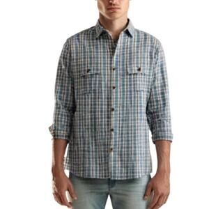 Alesbury Long Sleeves Button Up Lei Shirt in Grey Blue Plaid Size Medium